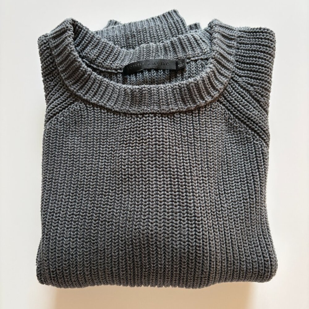 Jenni Kayne Cotton Fisherman Sweater in Grey/Blue sz L